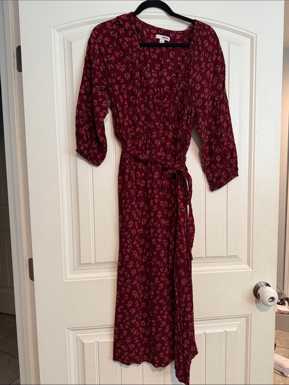 Women's Maternity Wrap Dress in Burgundy Floral Large